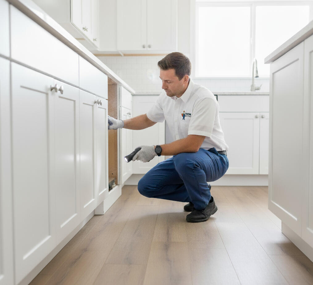 Kitchens and cabinets Man inspecting a kitchen