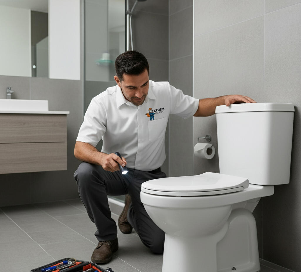 Bathrooms Man inspecting a bathroom