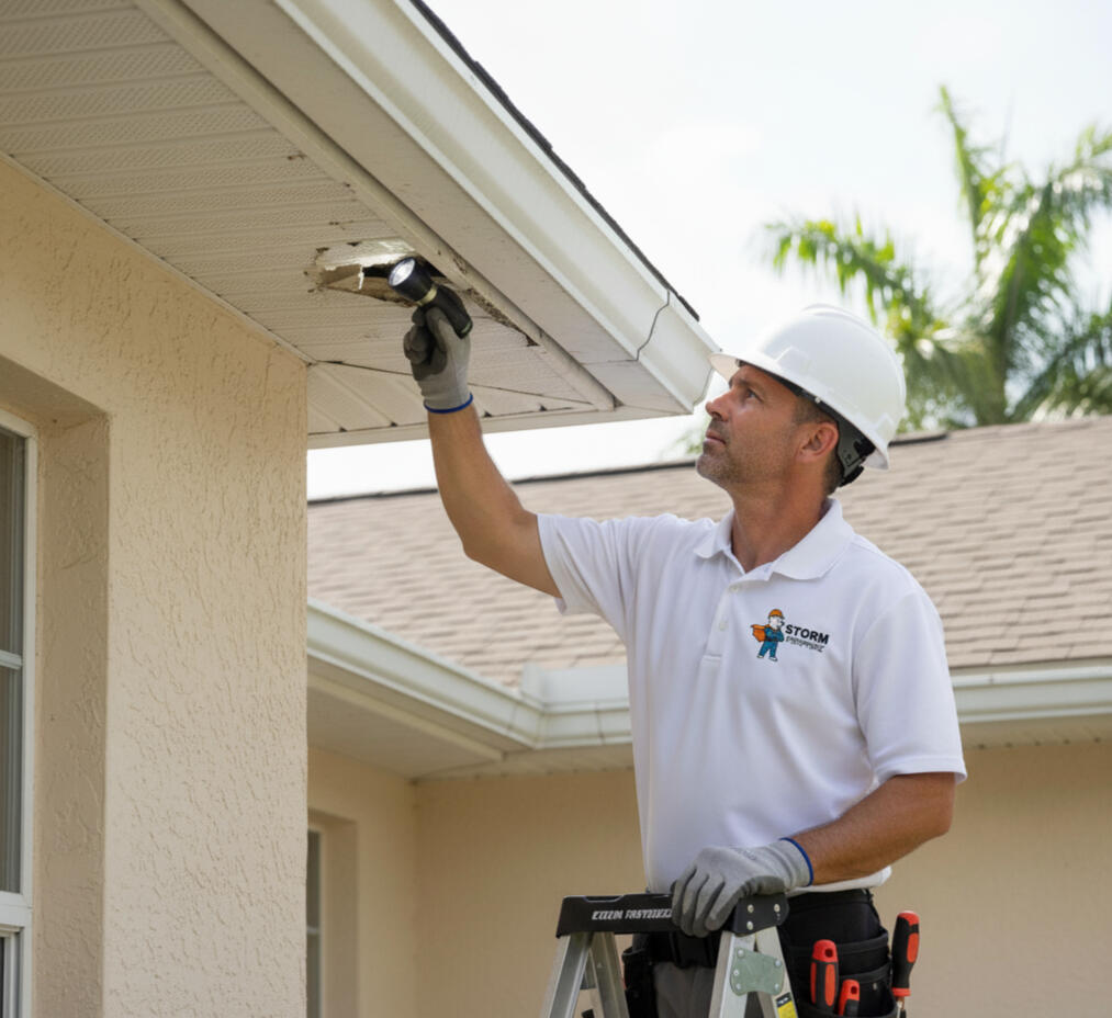 Soffit Man inspecting soffit